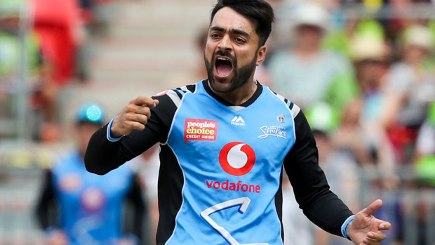 Afghanistan spinner Rashid Khan in action for the Adelaide Strikers.