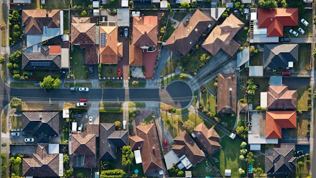 An aerial view of houses in suburban Melbourne.
