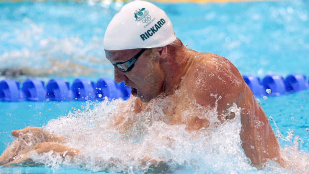 Brenton Rickard of Australia competes in the Men's 200m Breaststroke heat 5 on Day 4 of the London 2012 Olympic Games