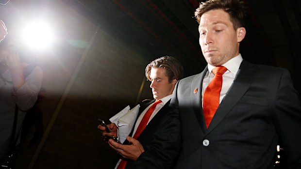 Toby Greene leaves the AFL Tribunal Hearing at AFL House
