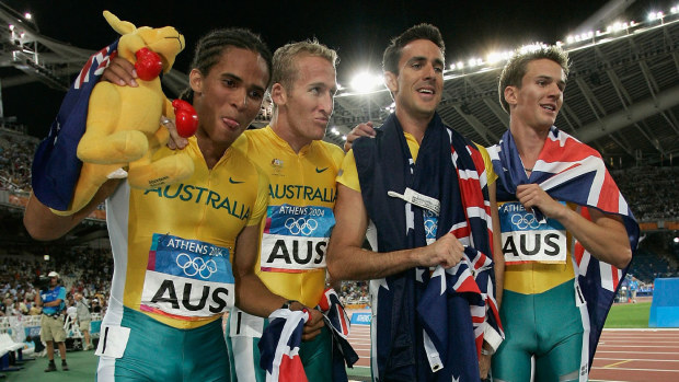 John Steffensen (far left) was a member of the Australian men's 4x400m relay team that won silver at the Athens 2004 Olympics.