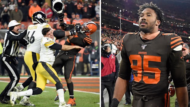 Mason Rudolph is hit by Myles Garrett with a helmet
