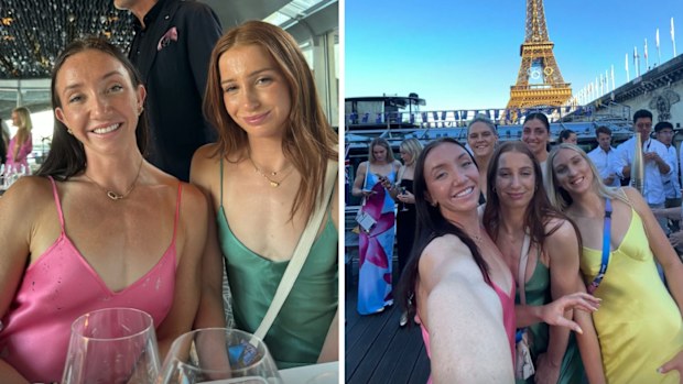 Australian Olympians including Meg Harris, Lani Pallister, Mollie O'Callaghan and Jamie Perkins at Gina Rinehart's riverboat party in Paris.