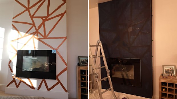 Woman creates stunning feature wall after failing to find wallpaper