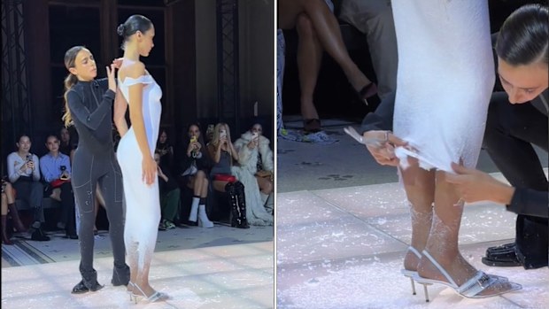 Bella Hadid spray-on dress