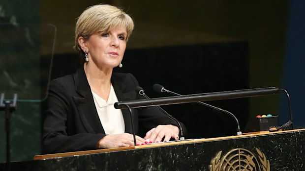 Julie Bishop addresses the UN general assembly last month. (AAP)