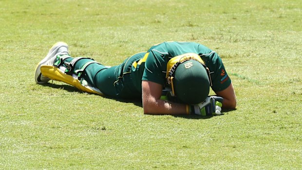 Will Pucovski of Australia XI falls during the tour match 