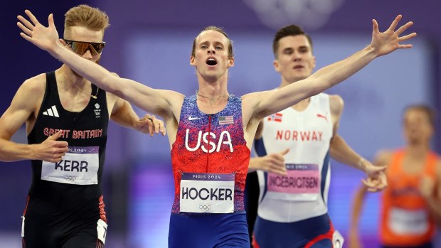 Cole Hocker wins gold in the men's 1500m in Paris.