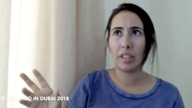  undated image from video provided by Detained in Dubai, a London-based for-hire advocacy group long critical of the United Arab Emirates, shows Sheikha Latifa bint Mohammed Al Maktoum, a daughter of Dubai's ruler, in a 40-minute video in which she says she's planning on fleeing the country in Dubai, UAE. (AAP)