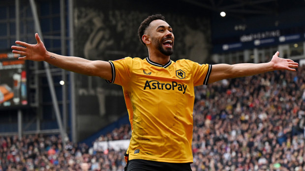 Matheus Cunha of Wolverhampton Wanderers celebrates scoring his team's second goal during the Emirates FA Cup Fourth Round match between West Bromwich Albion and Wolverhampton Wanderers at The Hawthorns on January 28, 2024 in West Bromwich, England. (Photo by Shaun Botterill/Getty Images)