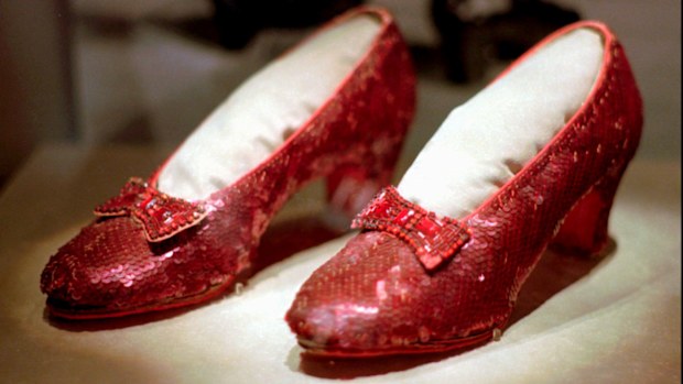 A file photo shows one of the four pairs of ruby slippers worn by Judy Garland in the 1939 film The Wizard of Oz.