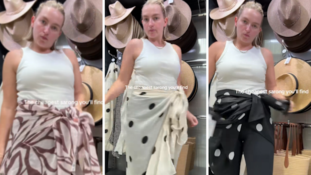 Woman shares how you can use the Kmart Large Lightweight Scarf as a sarong