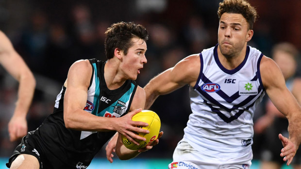 Connor Rozee in action for Port Adelaide.