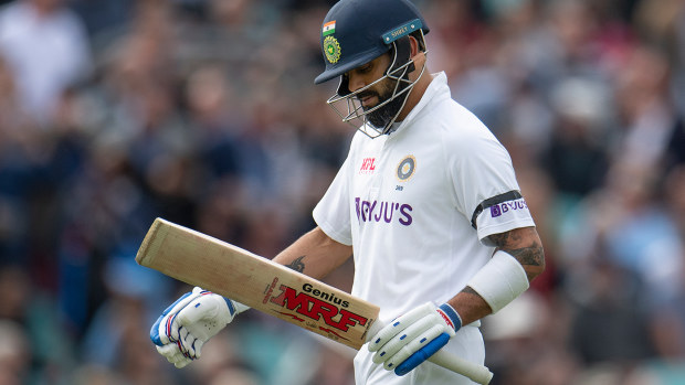 Virat Kohli leaves the field after being dismissed in the fourth Test against England.