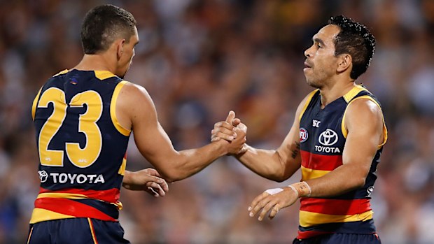 Eddie Betts and Charlie Cameron pictured while playing for Adelaide Crows