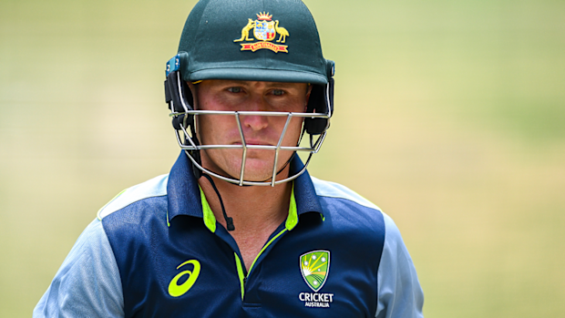 Marnus Labuschagne during an Australian Test squad nets session at Adelaide Oval.