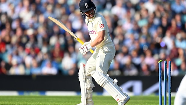 Rory Burns is dismissed late on the opening day of the fourth Test.
