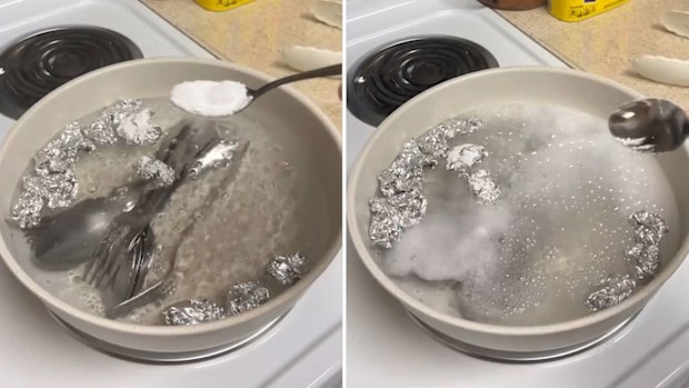 Cutlery getting shiny thanks to a cleaning hack
