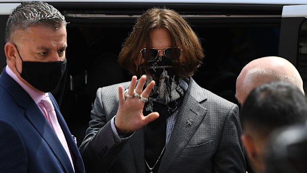 Johnny Depp arrives at Royal Courts of Justice, Strand on July 23, 2020 in London, England