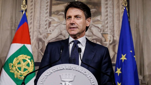 Giuseppe Conte addresses the media at the presidential palace in Rome. (Photo: AP).