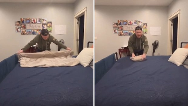 Fitted sheet folding hack TikTok