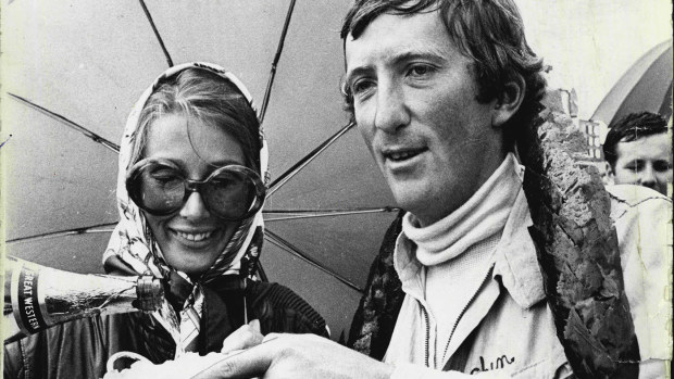 Jochen Rindt with wife Nina after winning a race in Sydney in 1969.
