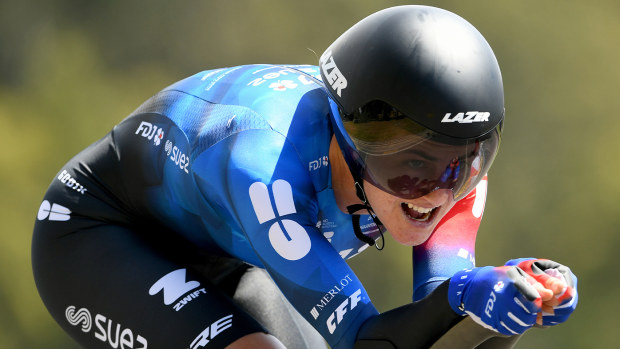 Olympian Grace Brown en route to victory in the women's time trial.