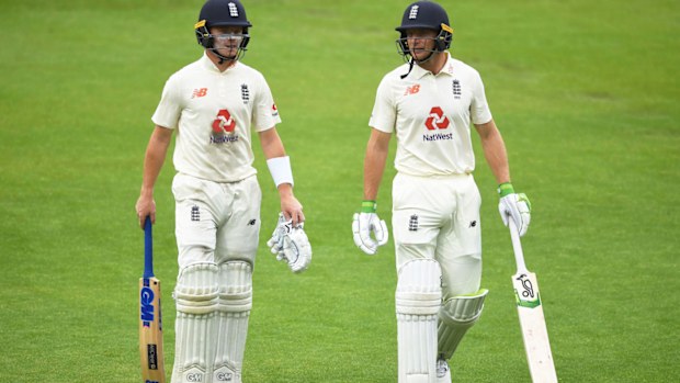 Ollie Pope and Jos Buttler lead England's batting against West Indies. (Getty)