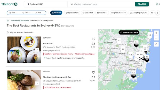 TheFork used ratings and locations to recommend restaurants and allow users to book.