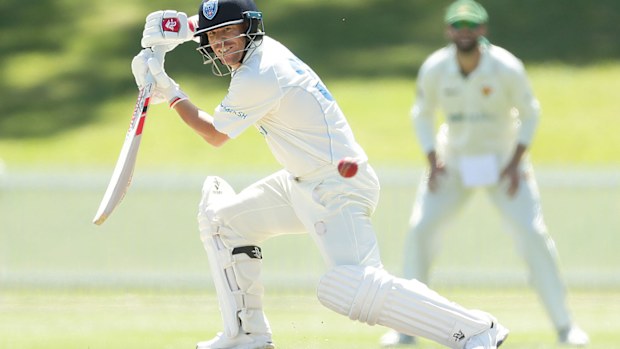 David Warner in action against Tasmania.