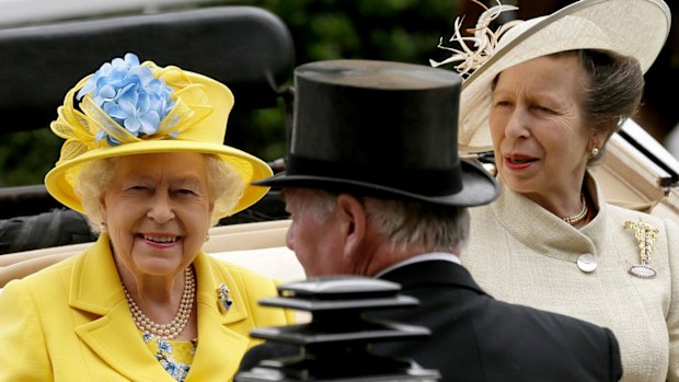 The Queen arrives at the parade ring with Anne, Princess Royal. Picture: AAP