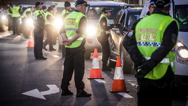 NSW Police on the border with Victoria in July of this year.