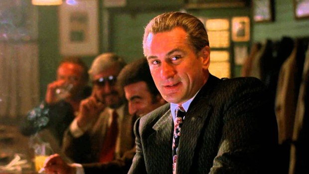 Robert De Niro in Goodfells as Jimmy Conway, a character inspired by Jimmy Burke.
