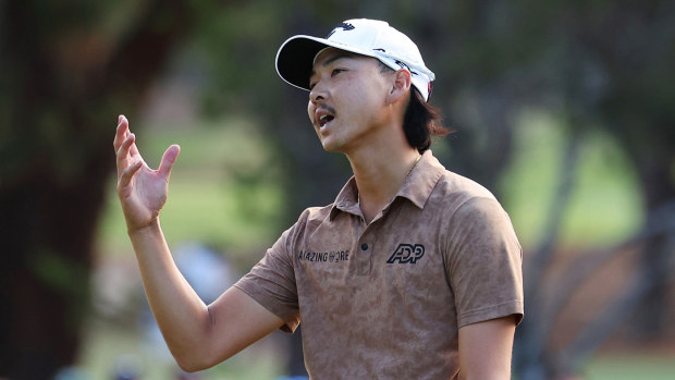 Min Woo Lee of Australia reacts on the 16th green during the ISPS HANDA Australian Open at The Australian Golf Course on December 03, 2023 in Sydney, Australia. (Photo by Matt King/Getty Images)