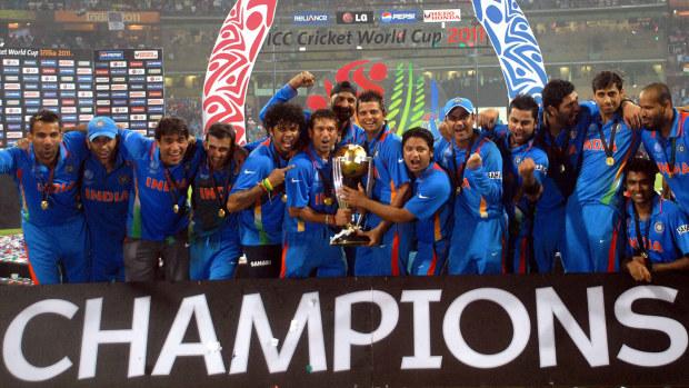 India celebrates its victory at the 2011 Cricket World Cup final.
