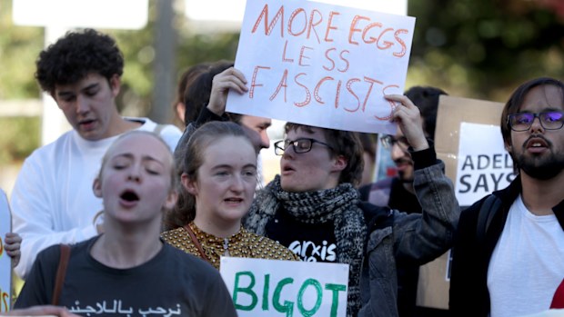 Protesters outside a Fraser Anning event.