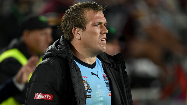 Jake Trbojevic on the bench during State of Origin game 1.