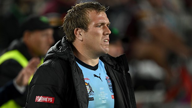 Jake Trbojevic on the bench during State of Origin game 1.