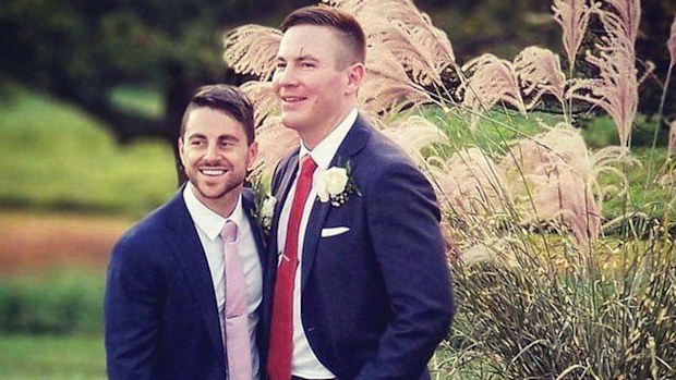Stephen Heasley (right) and Andrew Borg on their wedding day. Photo: Wigdor LLP