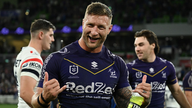 Tariq Sims after the Melbourne Storm defeated the Sydney Roosters in NRL semi-final at AAMI Park.