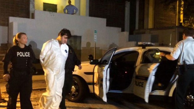 St. Petersburg Police officers take John Nicholas Jonchuck from police headquarters downtown to the Pinellas County Jail, Florida, on Thursday, Jan 8, 2015.