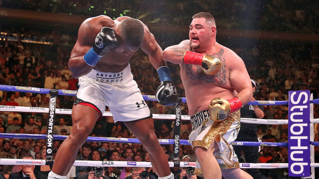 Andy Ruiz Jr (right) lands a punch on Anthony Joshua