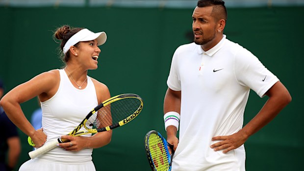 Nick Kyrgios and Desirae Krawczyk in action during the mixed doubles on day five 