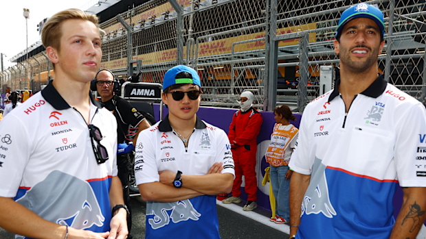 RB drivers Liam Lawson, Yuki Tsunoda and Daniel Ricciardo.