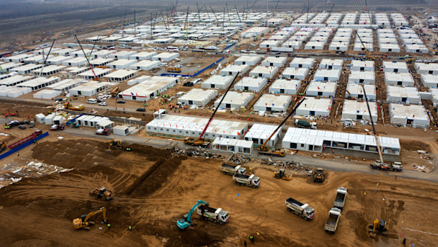 An aerial view of the construction site of the quarantine camp in Shijiazhuang, Hebei, China, on January 19.