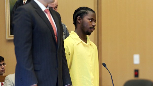 Marquest Hall, right, 17, is sentenced to 20 years in prison for the stabbing death of 52-year-old Antonio Muralles outside of Stamford's downtown McDonalds in March 2015 (Michael Cummo/Hearst Connecticut Media via AP).