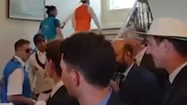 Usman Khawaja is heckled in the Long Room.