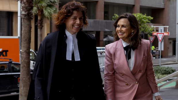 Lisa Wilkinson (right) arrives at the Federal Court in Sydney with barrister Sue Chrysanthou SC.