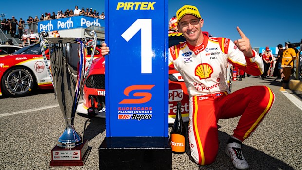 Will Davison celebrates his win in Perth.