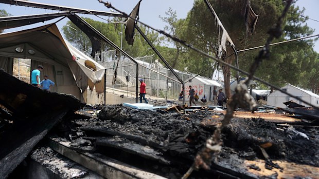 Destruction at the Lesbos migrant camp. (AFP)